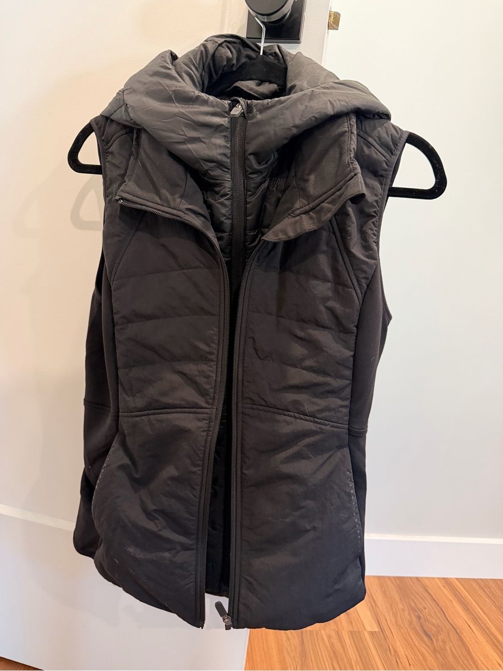 Women's Black Quilted Hooded Vest